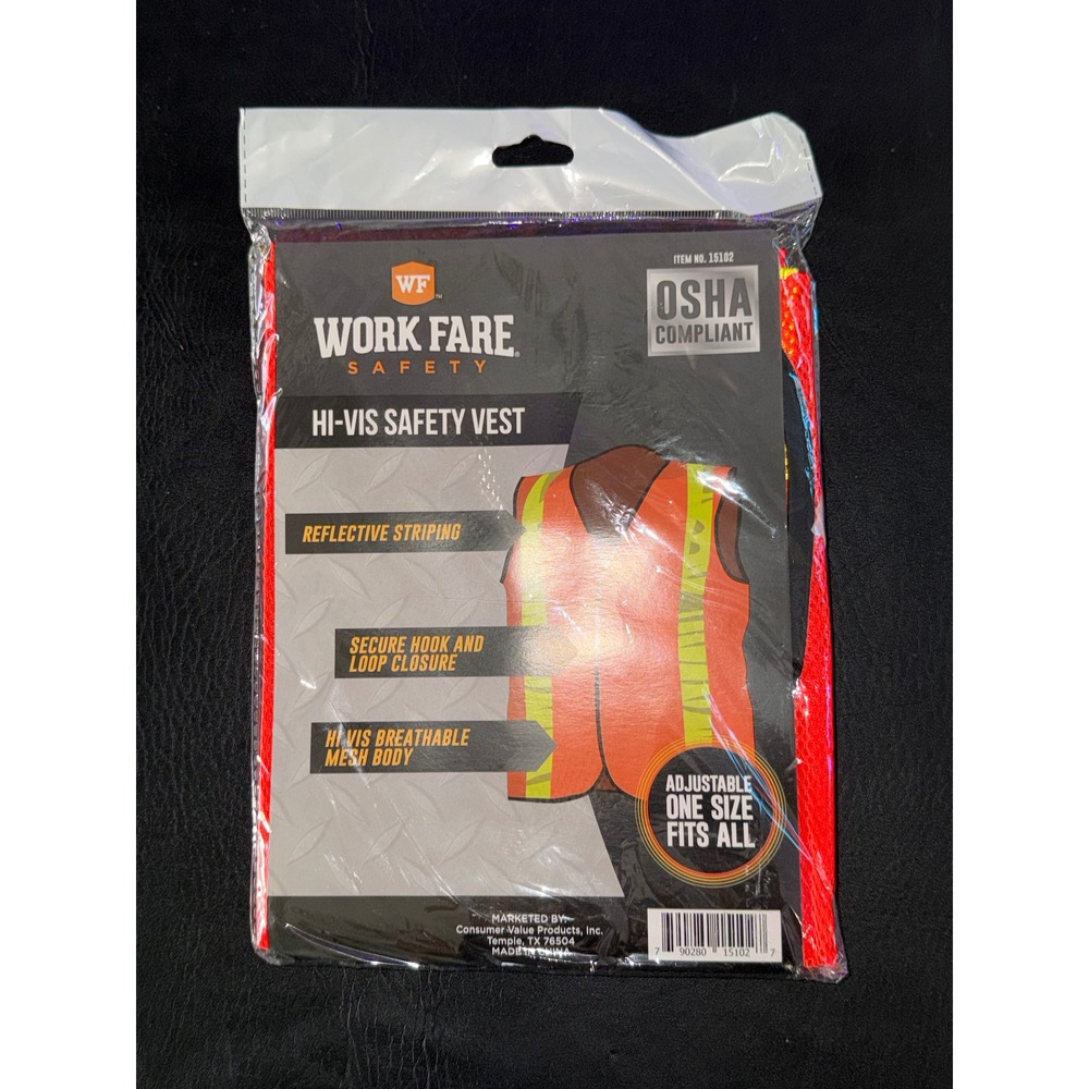 Work Fare Safety Hi-Vis‎ Safety Vest Orange Reflective Mesh OSHA 15102 One Size